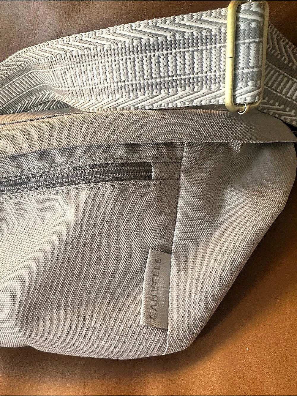 Canvelle Crossbody Fanny Pack Grey Oversized + Jacquard Strap - Picture 10 of 14